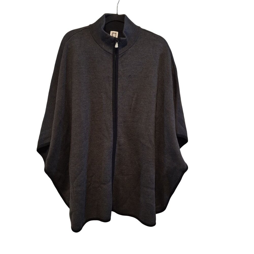 NWT Anne Klein Womens Heather Charcoal & Black Zip Poncho 3X Cozy